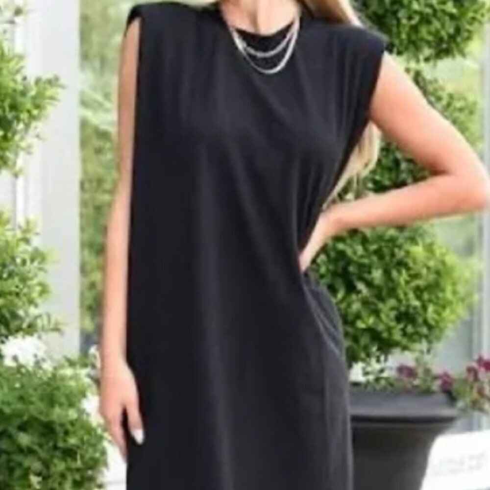 Sigrid Olsen Black Sleeveless Swing Dress Modal A-Line Pullover Back Bow Small
